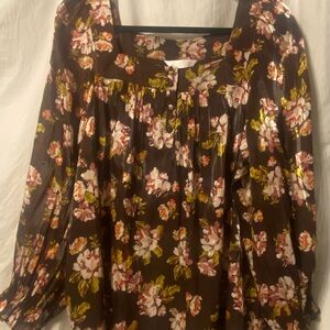 LC Lauren Conrad Floral Brown Blouse